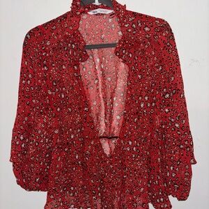 Zara Red Ruffled Tie Front Blouse